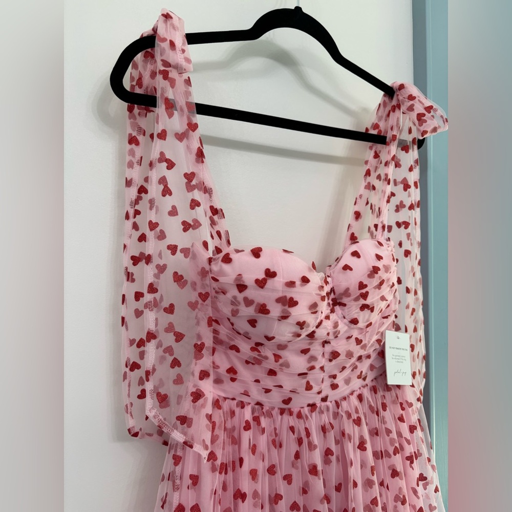 Petal & Pup Floret Pink Tulle Red Hearts Midi Dress Tie Straps NWT Valentines S - Picture 5 of 15